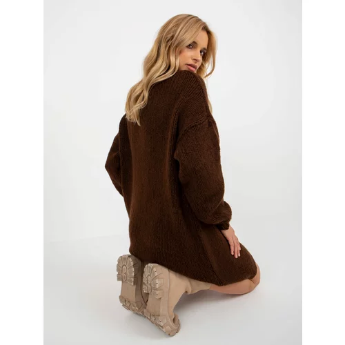 Fashion Hunters Dark brown oversized knitted dress with turtleneck