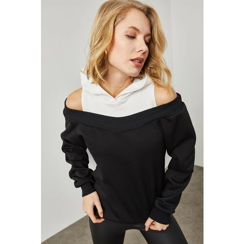XHAN Women's Black Shoulder Detailed Sweatshirt Slike