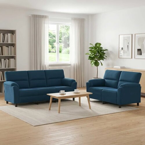  Set sofe 2 pcs Plava Baršun - Plava 2-sjedalo (140 cm) + 3-sjedalo Cene