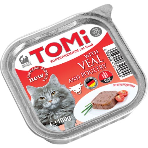 Tomi pašteta za mačke sa teletinom i živinom bez žitarica adult 100g Slike