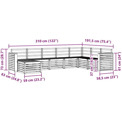  Set vanjskih sofa 8 kom. Prirodna Smeđa 310 x 191,5 x 73 cm Slike