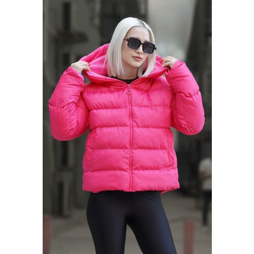 Madmext Women's Dark Pink Hooded Puffer Coat Slike