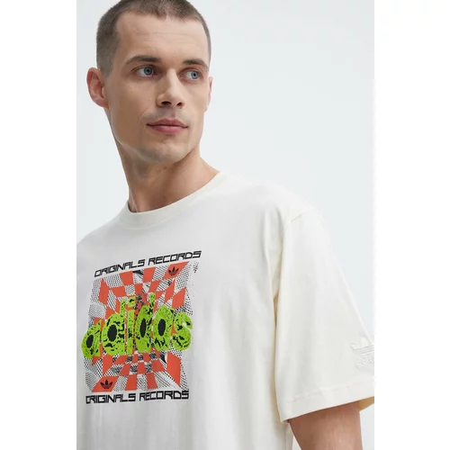 Adidas Bombažna kratka majica moška, bež barva, IS2905