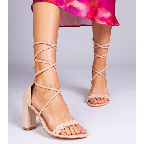 D/CEO marka niezdefiniowana Beige lace-up block heel sandals Elesinda Cene