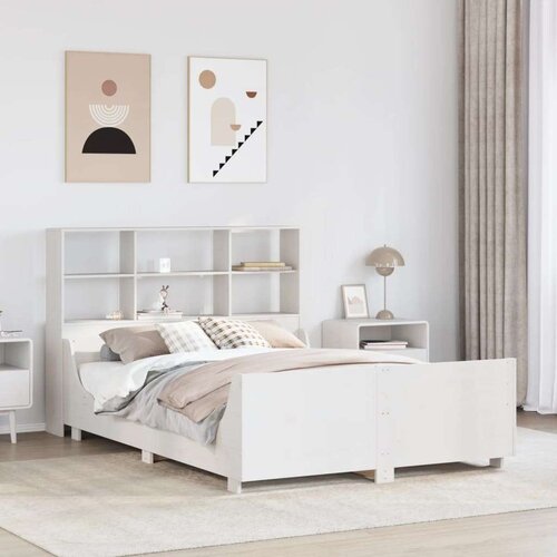 vidaXL krevet s regalom za knjige bez madraca bijeli 140x190cm od drva Cijene
