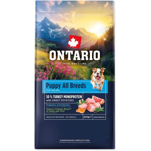 Ontario Puppy All Breeds Monoprotein - puran in sladki krompir 6,5 kg Cene