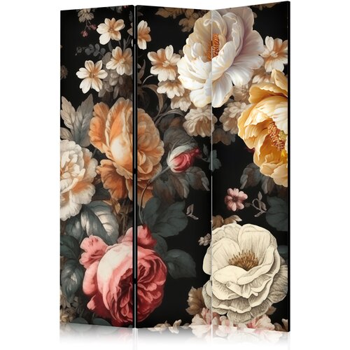  Paravan - Floristry in Vintage Style - a Plethora of Colorful Flowers on a Black Background Cijene