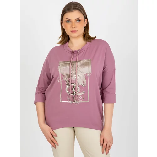 Fashion Hunters Dusty pink blouse plus size with drawstrings and print