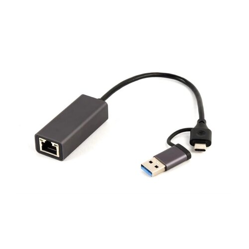 Gembird USB 3.2 + Type C Gigabit LAN Adapter, Space Grey Slike