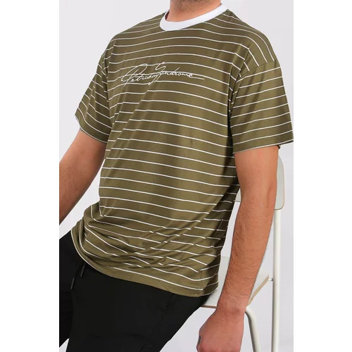 Madmext Men's Striped Khaki T-Shirt 5801