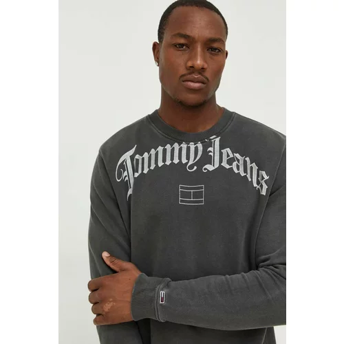 Tommy Jeans Dukserica za muškarce, boja: siva, s kapuljačom, s tiskom