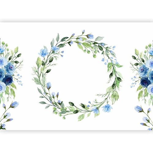  Foto tapeta - Romantic wreath - plant motif with blue flowers and leaves 200x140 Slike