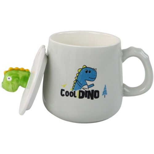 Keramička šalica s dinosaurus plavom bojom, poklopcem i žlicom, 350 ml Cijene