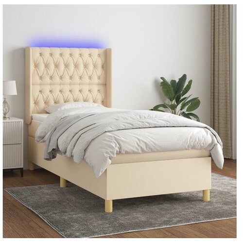  Krevet box spring s madracem LED krem 100x200 cm od tkanine Cijene