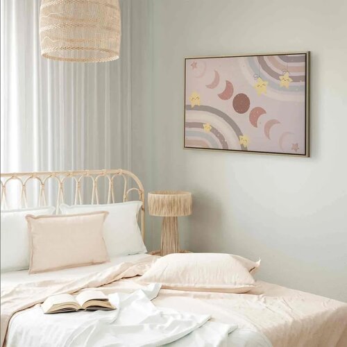  Slika - Joyful Sky - Yellow Cheerful Stars with a Rainbow Against the Phases of the Moon in a Light Beige Sky Hue 60x40 U prirod Slike