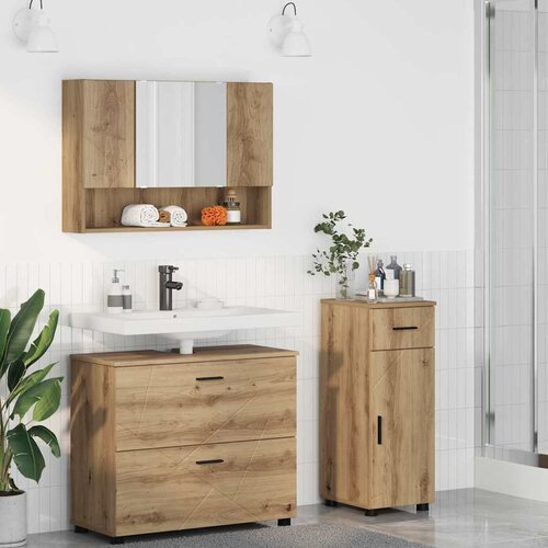  Set namje&scaron;taja za kupaonicu 3 kom. Umjetnički hrast Smeđa 76.5 x 35 x 64 cm Cijene