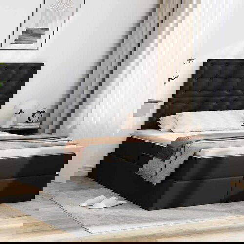 vidaXL Postelja z LED lučmi z vzglavjem Črna 120 x 200 cm PVC Cene