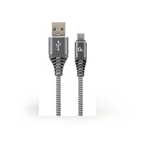 USB 2.0 kabl Premium cotton braided Type-C charging and data cable, 1 m, spacegrey/white, GEMBIRD CC-2B-AMCM-1M-WB2