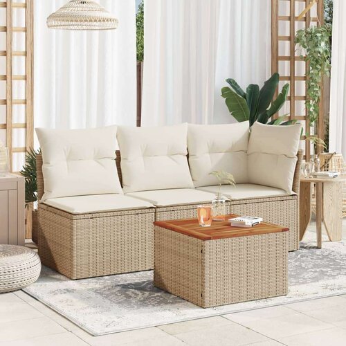 vidaXL Vrtni stol bež 55 x 55 x 37 cm od poliratana i bagremovog drva Cene