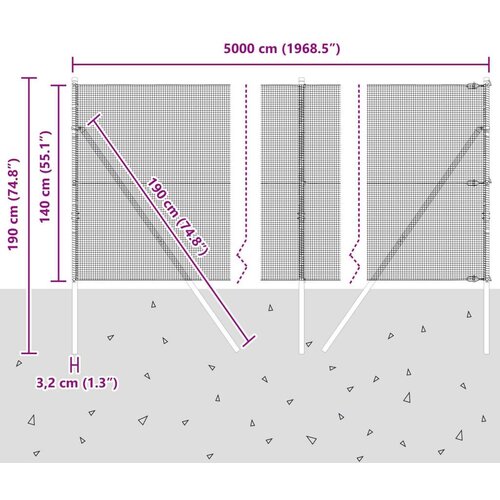 VidaXL zavarena žičana ograda sa 13 stupova Siva 1.4x50 m Čelik Slike