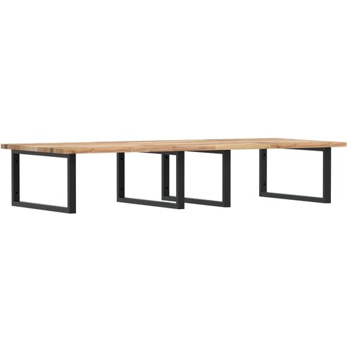  Zidna polica za umivaonik od čelika i masivnog bagremovog drva Smeđa 140 x 60 x 2 cm Slike