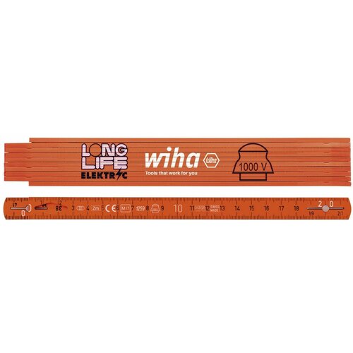 Wiha 42068 VDE izolovani sklopivi metar LongLife®, 2 m metrički, 10 segmenata, narandžasta Slike