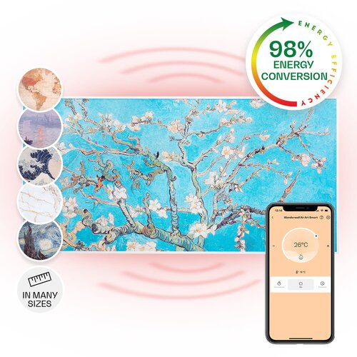 Klarstein Wonderwall Air Art Smart, infracrveni grijač, 120 x 60 cm, 700 W, aplikacija, cvijet badema Slike