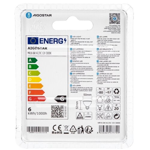  LED sijalica MR16 GU5.3/6W/12V 3000K - Aigostar Slike