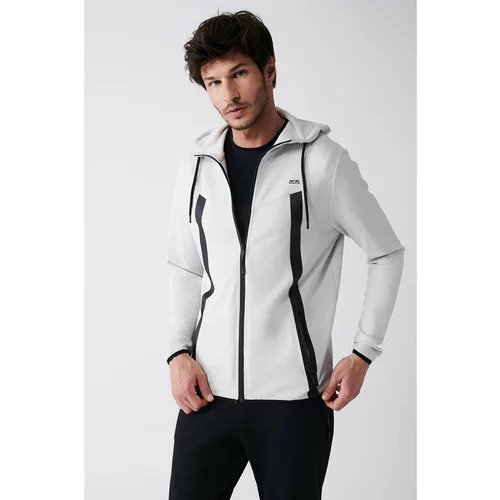 Avva Men's Gray Interlock Fabric Hooded Collar Zipper Printed Standard Fit Regular Fit Sweatshirt