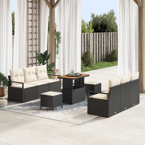 VidaXL 9-dijelni vrtni sofa set s jastučićima crni poli ratan akacija Slike