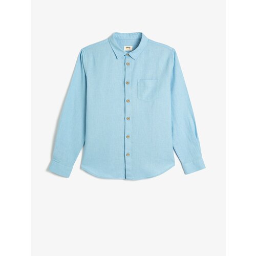 Koton Linen Blend Shirt Basic Long Sleeve Single Pocket Detailed Slike