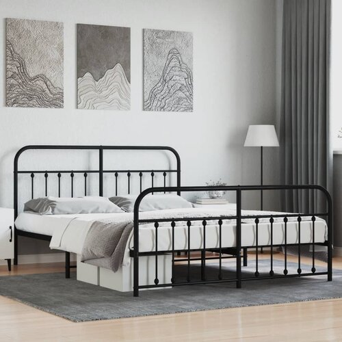 VidaXL Metalni okvir kreveta uzglavlje i podnožje crni 183x213 cm Slike