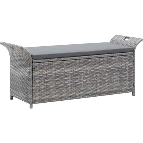 vidaXL klop za shranjevanje z blazino siva 138 cm poli ratan Cene