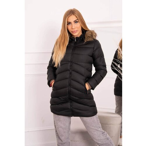 Kesi Quilted winter jacket with a hood and fur black Slike