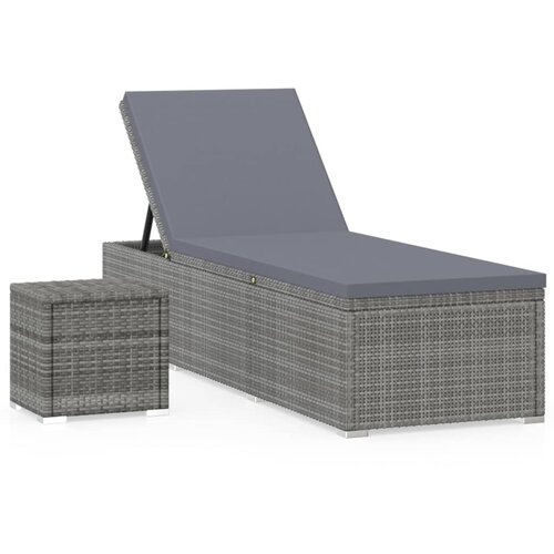  Ležaljka za sunčanje s jastukom i stolićem od poliratana siva Slike