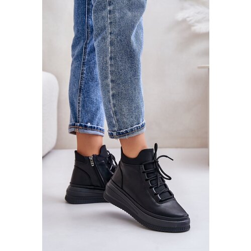 Kesi Lightweight leather sports shoes on platform Artiker black Slike