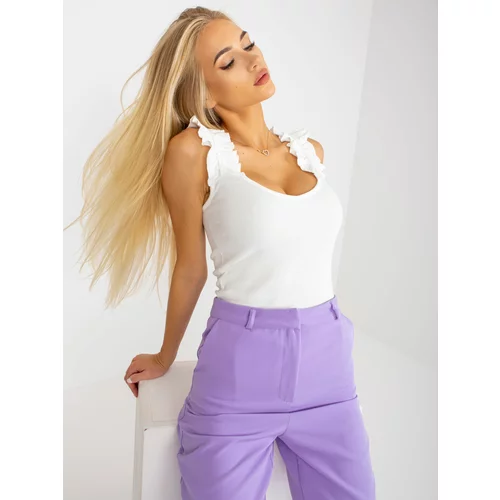 Fashion Hunters OCH BELLA white ribbed top with ruffled shoulder straps