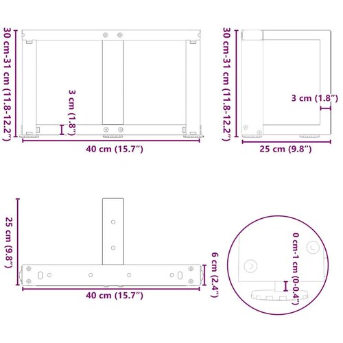  Noge za klub stolić T-oblika 2 kom Bijele 40x25x(30-31) cm Čelik - Bijela 40 x 25 x (30-31) cm 1 Slike