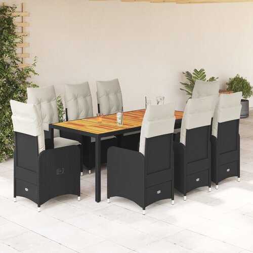 VidaXL 9-dijelni vrtni bistro set od poliratana s jastucima crni Slike