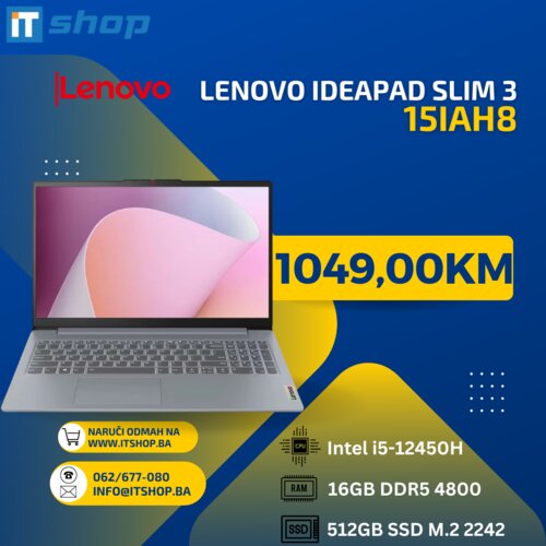 Lenovo IdeaPad Slim 3 15IAH8, i5-12450H, 16GB, 512GB Slike