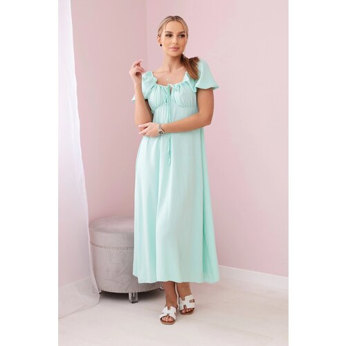 Kesi Włoski Ruffled dress with a tie at the neckline mint Cene