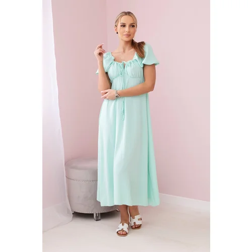 Kesi Włoski Ruffled dress with a tie at the neckline mint Kesi Włoski Ruffled dress with a tie at the neckline mint
