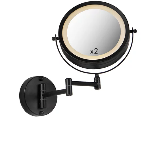 QAZQA Dizajn kopalniško ogledalo črno z nastavljivo LED IP44 - Vicino
