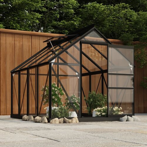 vidaXL steklen rastlinjak antraciten 155x200,5x191 cm aluminij Cene