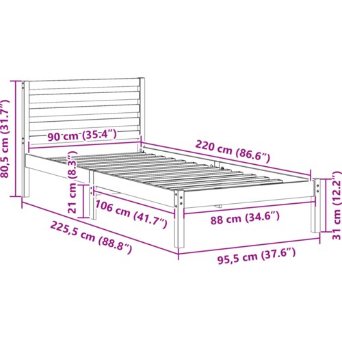  Krevetna konstrukcija s uzglavljem Vo&amp;scaron;tano smeđa 90 x 220 cm Slike
