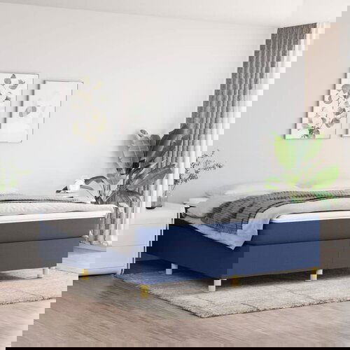 VidaXL Box spring postelja z vzmetnico modra 160x200 cm blago Slike