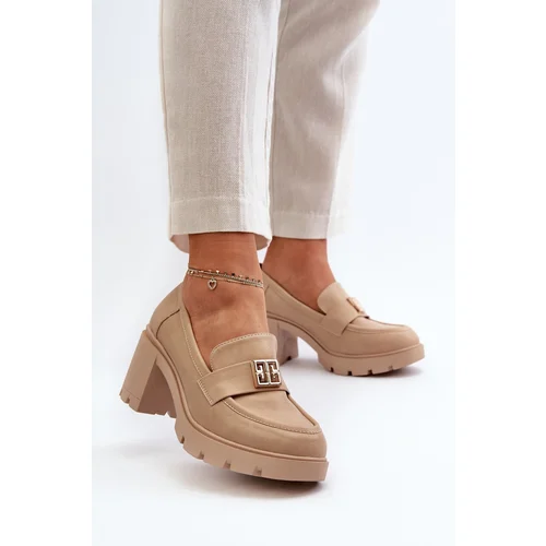 PE1 Women's Shoes on Chunky Heel with Decoration Beige Ranunca