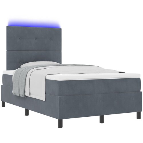 VidaXL Postelja s pomičnim dnom in vzmetnico z LED osvetlitvijo temno siva 120x200 cm žamet Slike