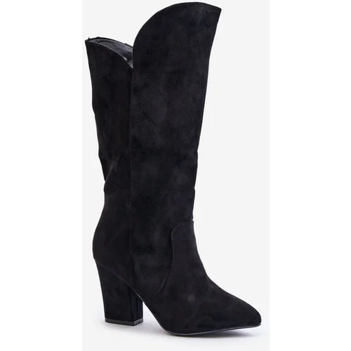 Kesi Over-the-knee boots on a column made of eco suede black Clorira