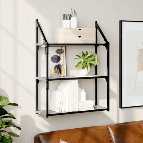 vidaXL Stenska polica 3-nadstropna siva sonoma 60x21x78,5 cm inž. les Cene